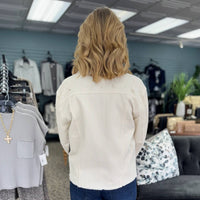 Multiples - Cuffed Button Front Fringe Hem Jean Jacket - Plus