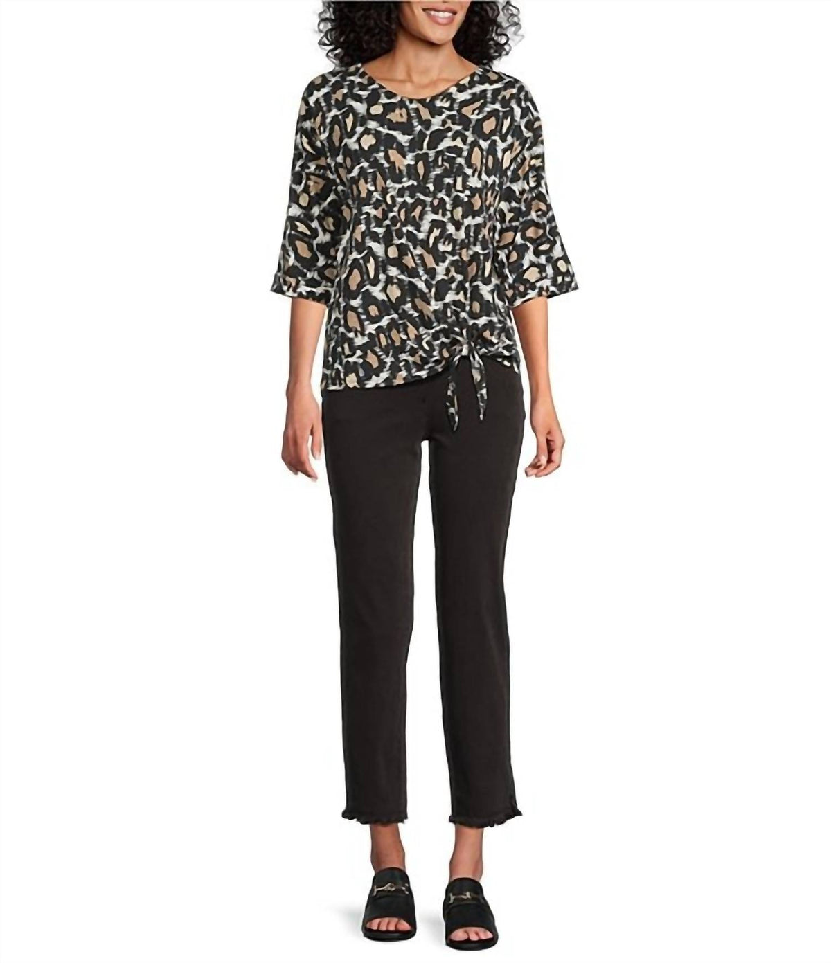 Multiples - Cuffed Elbow Sleeve Tie Waist Top