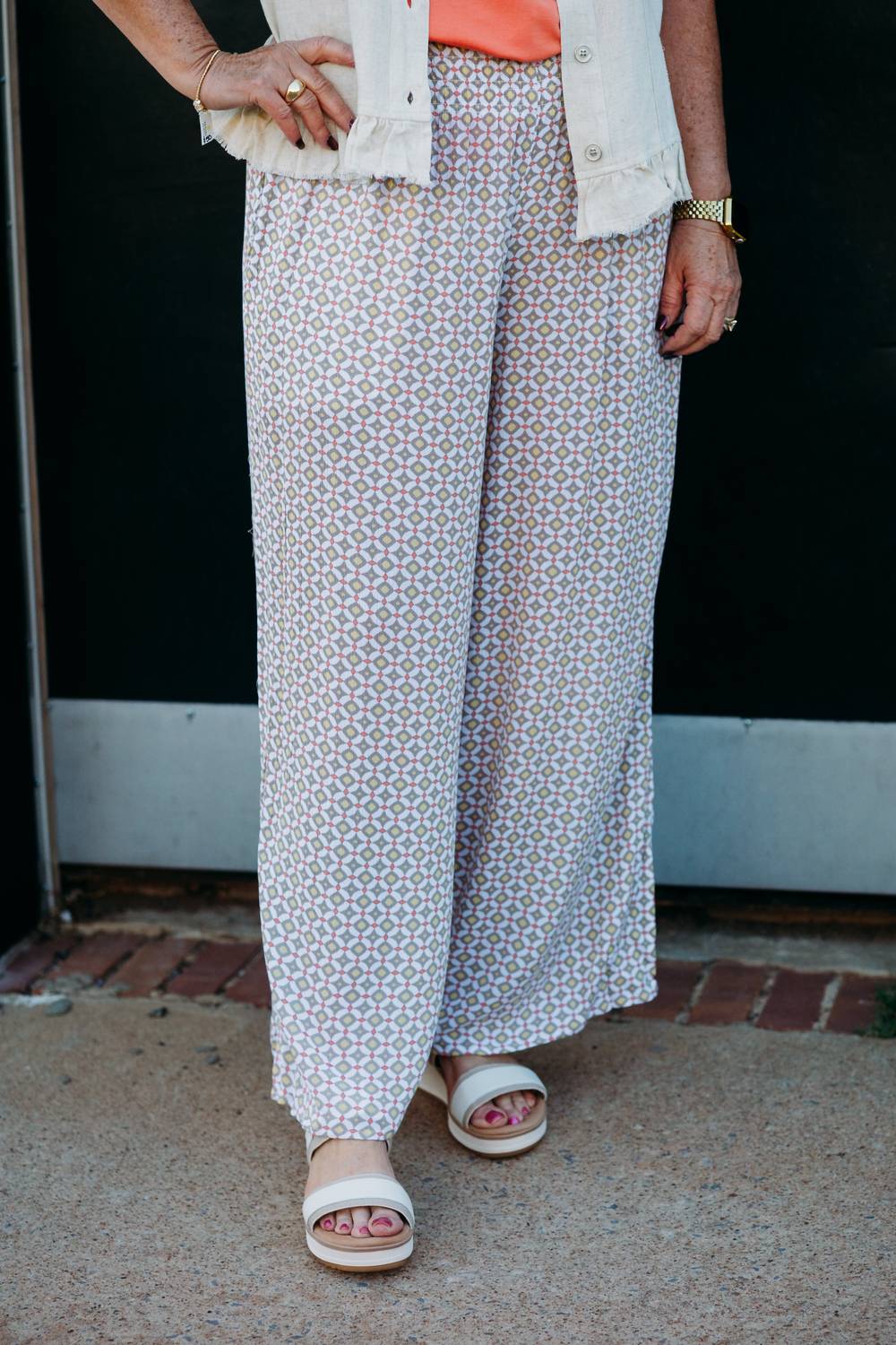 Multiples - Elastic Shirred Pant Wide Leg Crop