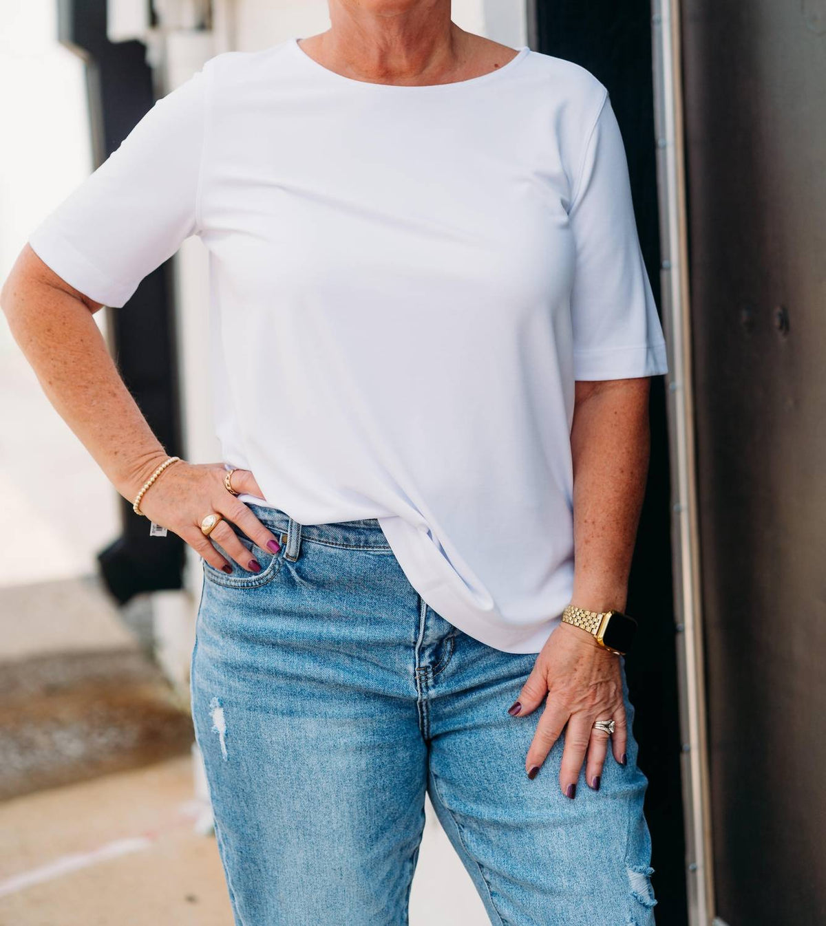 Multiples - Elbow Sleeve Solid Comfort Knit Top