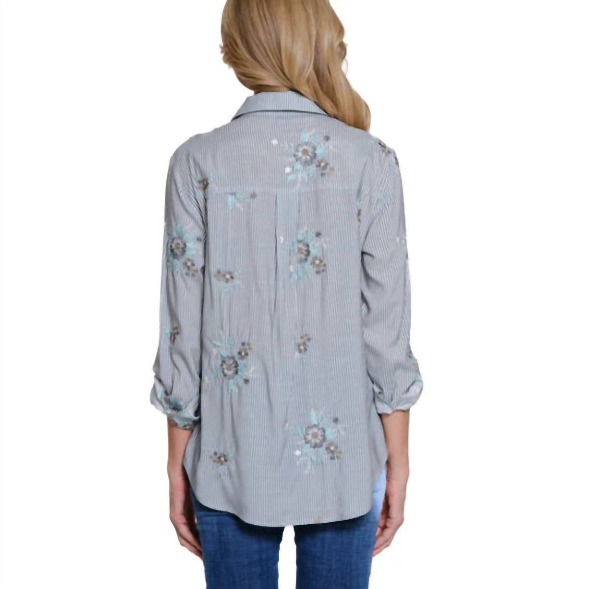 Multiples - Embroidered Button Front Shirt