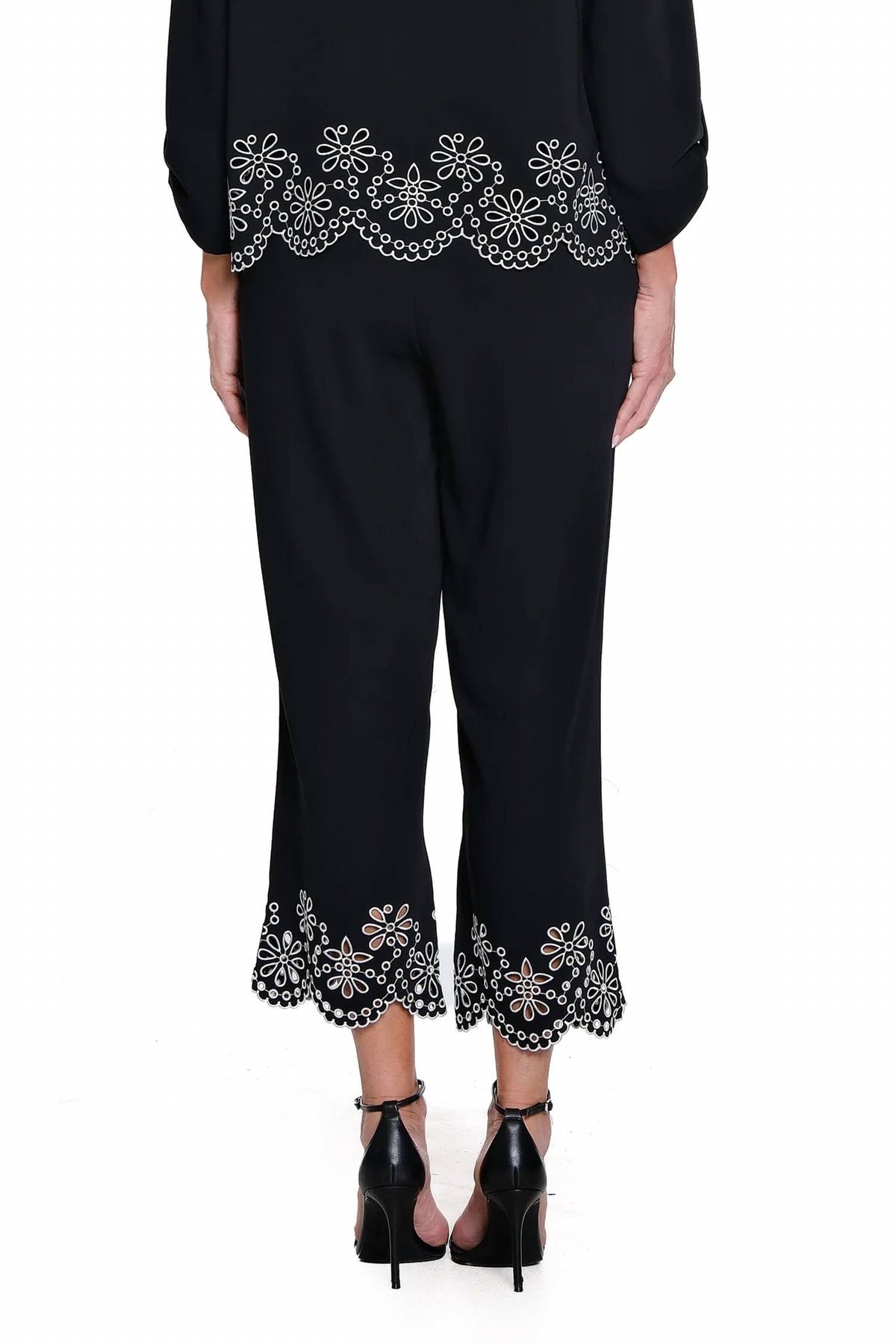 Multiples - Embroidered Hem Wide Leg Crop Pant