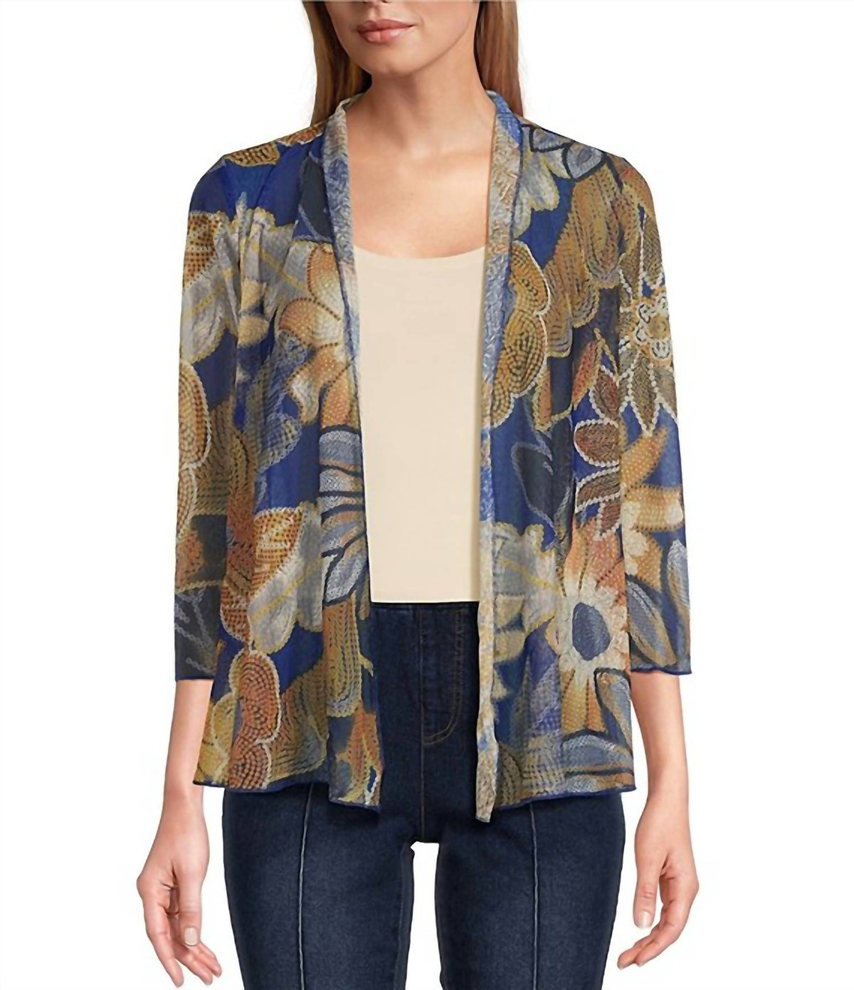 Multiples - Floral Mesh Draped Front Jacket