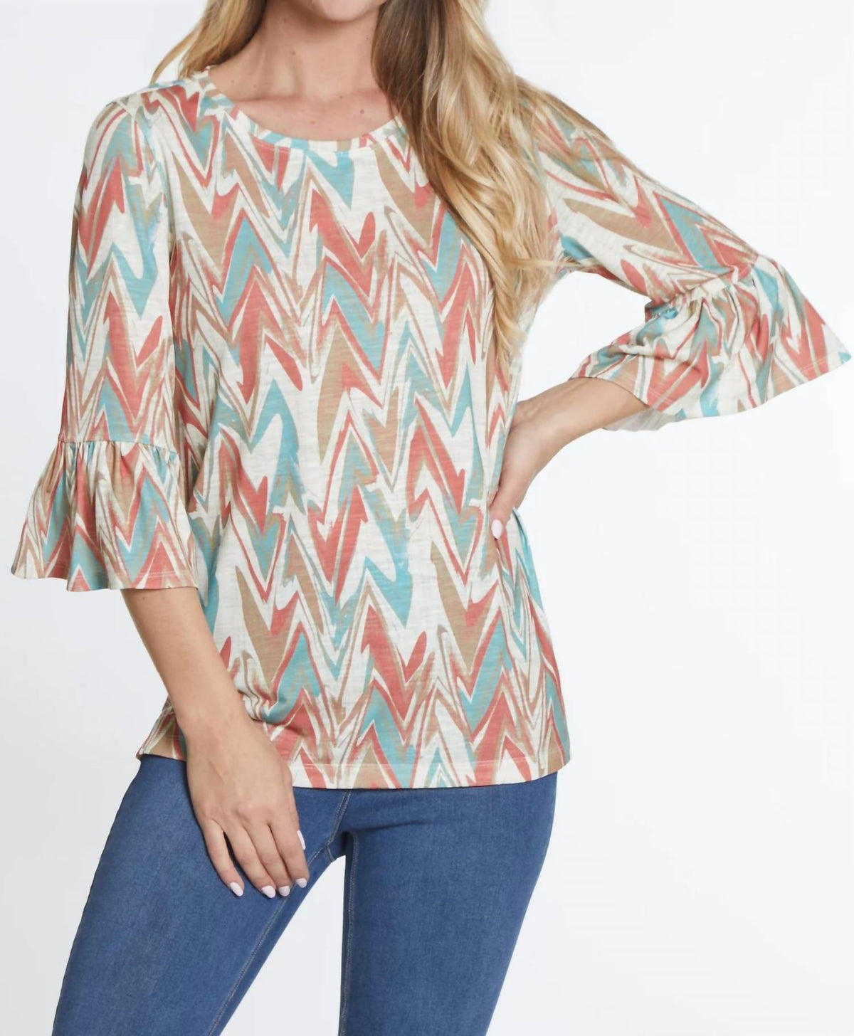 Multiples - Flounce Sleeve Chevron Knit Top