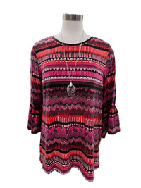 Multiples - Flounce Sleeve Chevron Print Top
