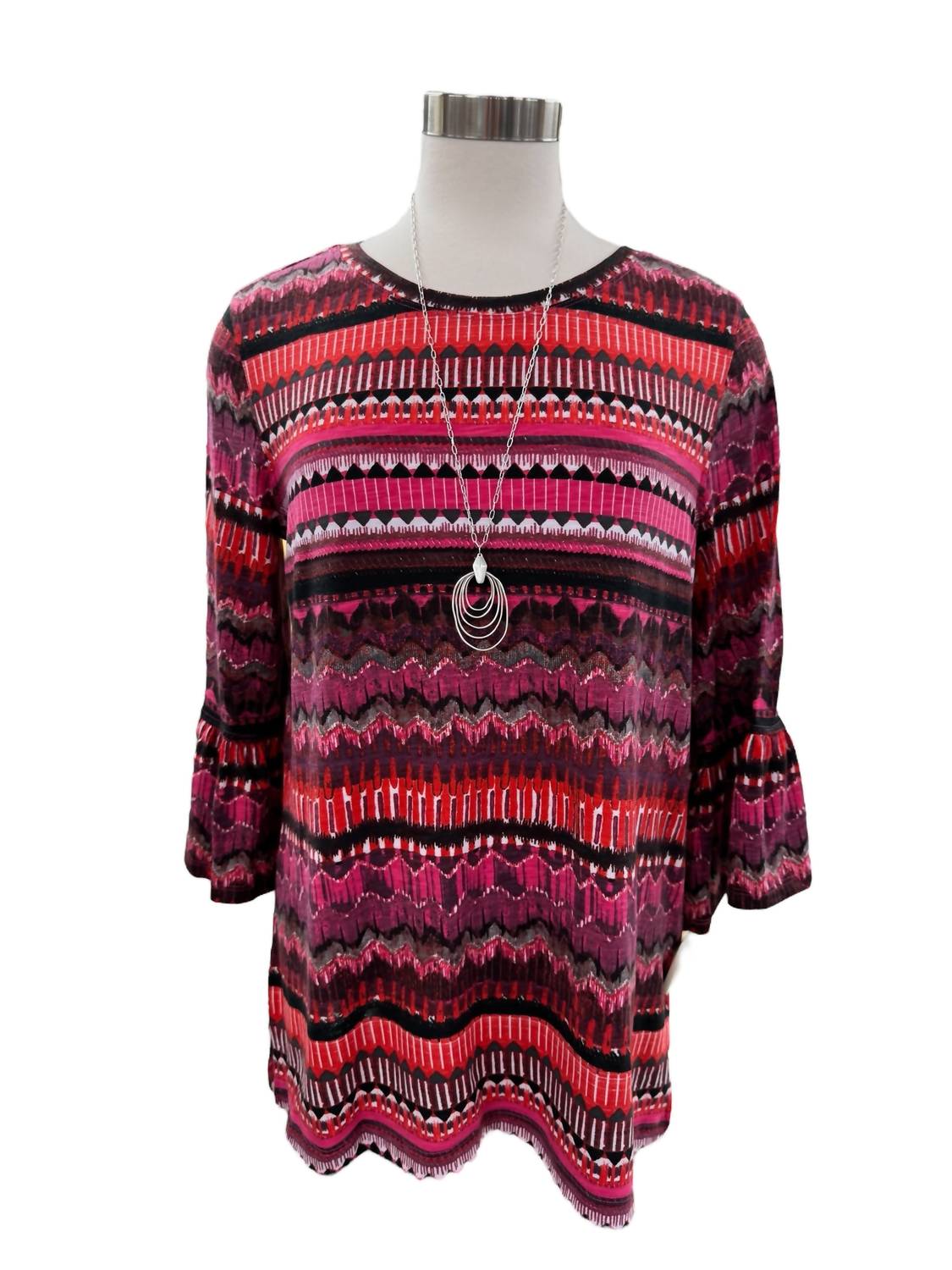 Multiples - Flounce Sleeve Chevron Print Top