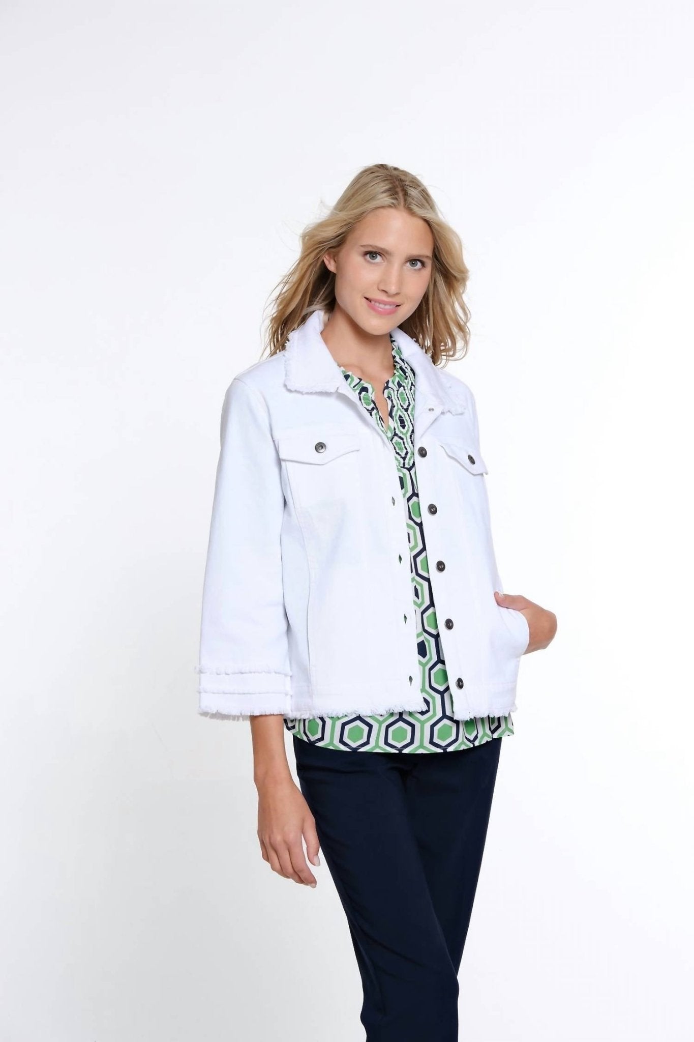 Multiples - Fringe Detail Jean Jacket - clothing - cotton - blend - jackets