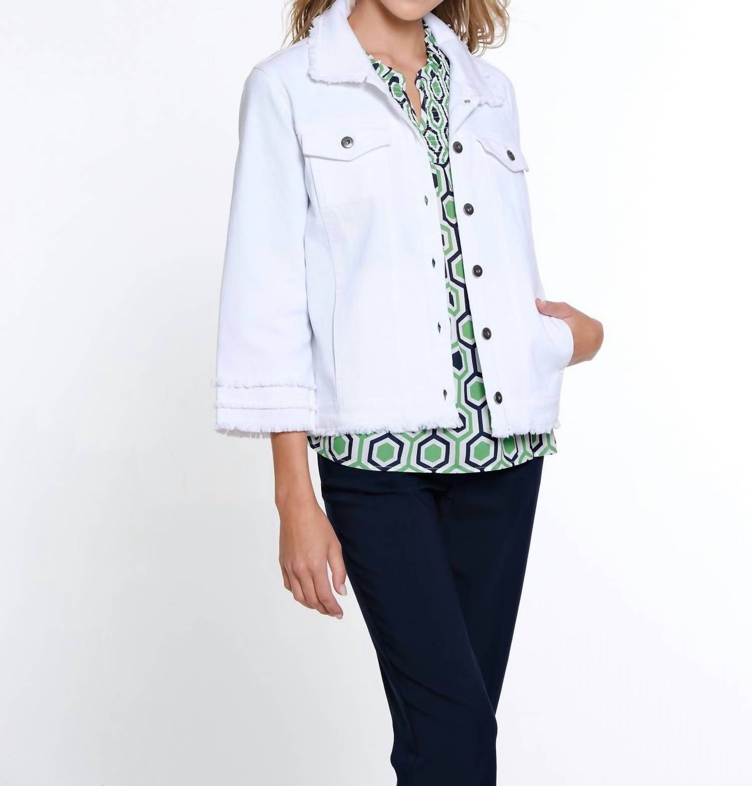 Multiples - Fringe Detail Jean Jacket - clothing - cotton - blend - jackets