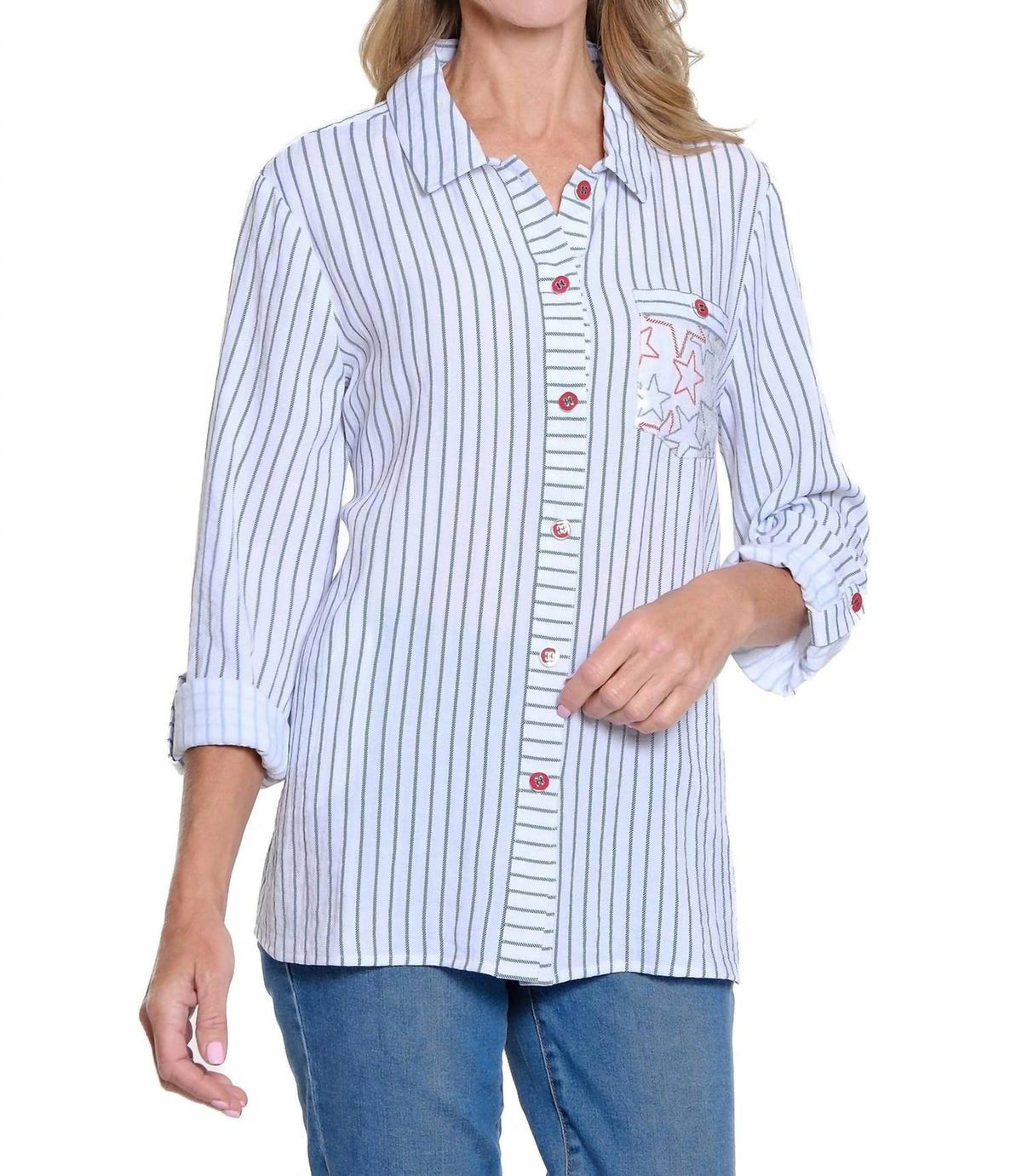 Multiples - M25508bm Printed Crinkle Woven Shirt
