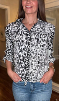 Multiples - Multiple Animal Print Tie Front Blouse - animal - black - blouses
