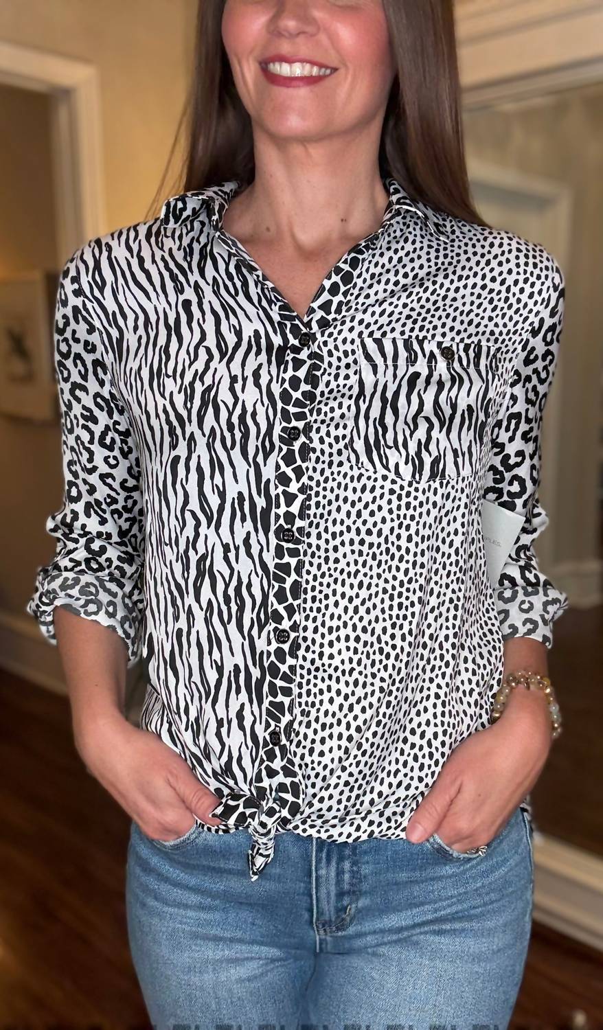 Multiples - Multiple Animal Print Tie Front Blouse - animal - black - blouses