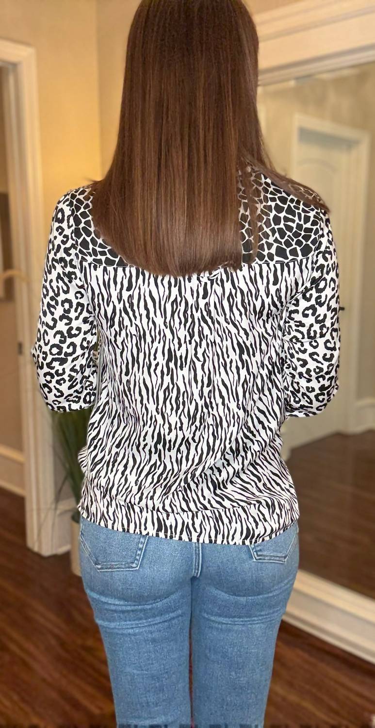 Multiples - Multiple Animal Print Tie Front Blouse - animal - black - blouses