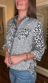 Multiples - Multiple Animal Print Tie Front Blouse - animal - black - blouses