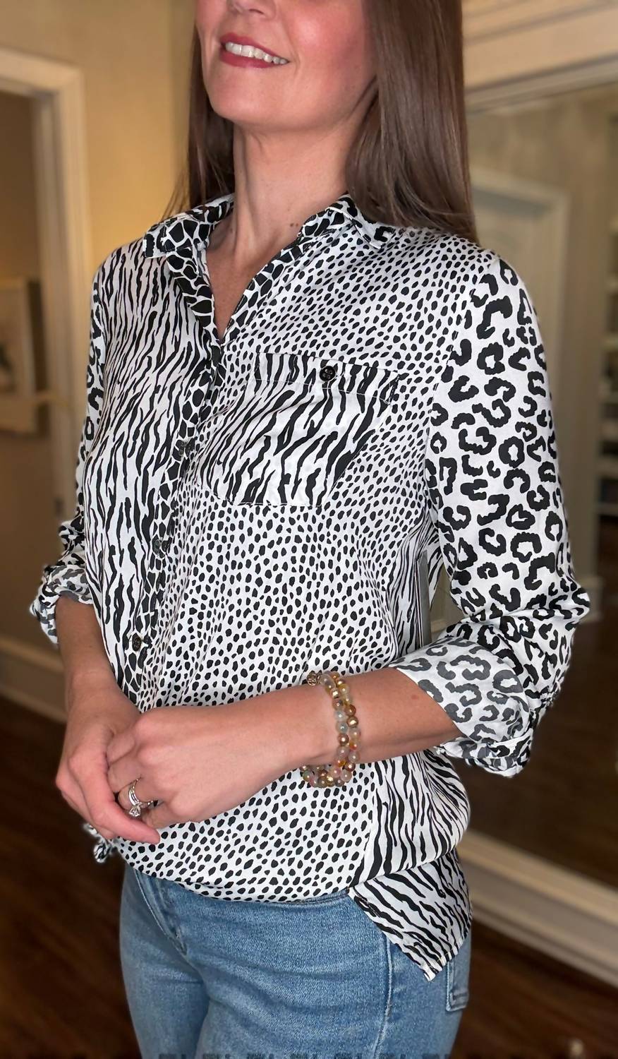 Multiples - Multiple Animal Print Tie Front Blouse - animal - black - blouses