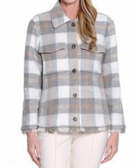 Multiples - Plaid Fringe Hem Jacket