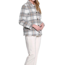 Multiples - Plaid Fringe Hem Jacket