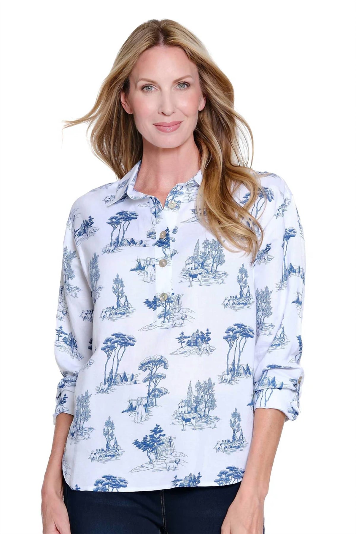 Multiples - Roll Tab Cuff Long Sleeve High-low Shirt Top - Plus