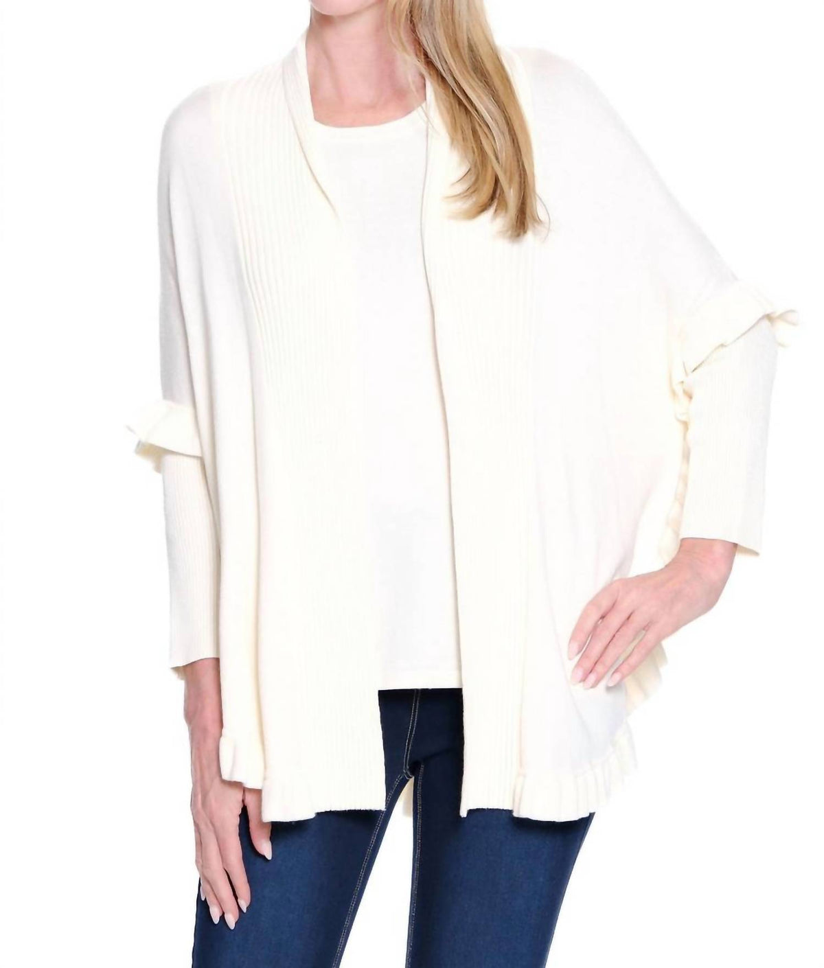Multiples - Ruffle Hem Sweater Cardigan
