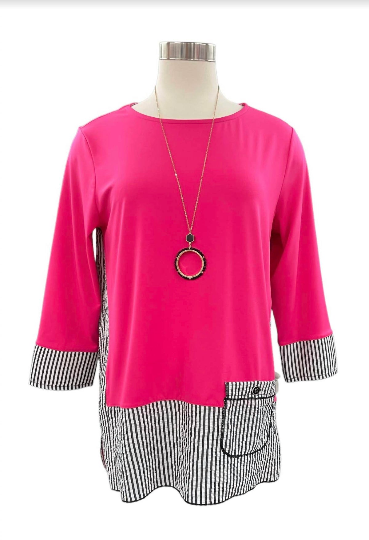 Multiples - Stripe/solid Knit Pocket Top