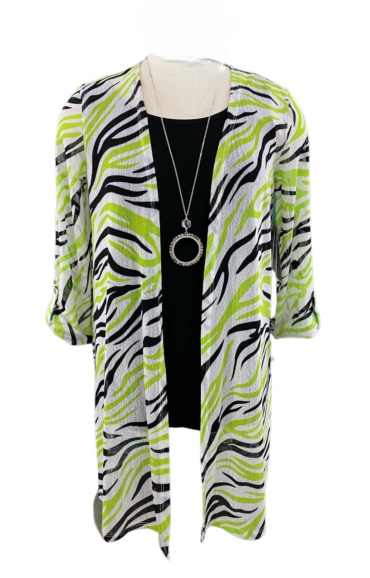 Multiples - Women's Zebra Mesh Open Cardigan