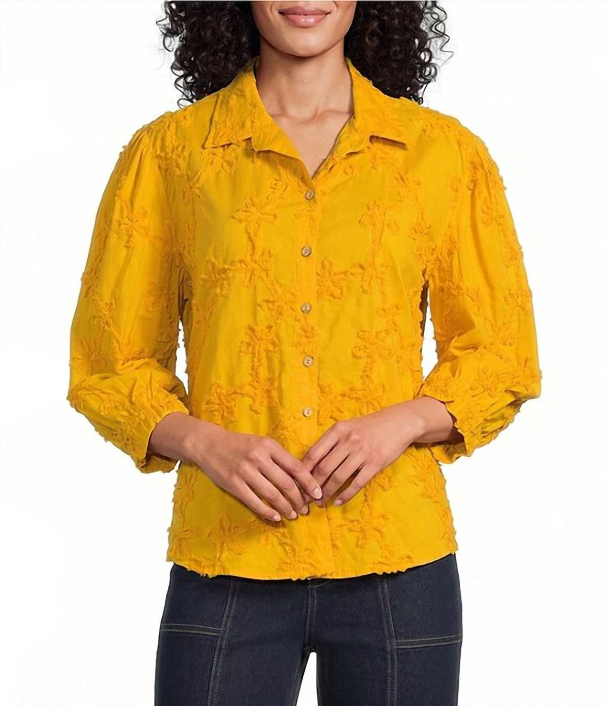 Multiples - Woven Stripe Point Collar 3/4 Sleeve Shirt