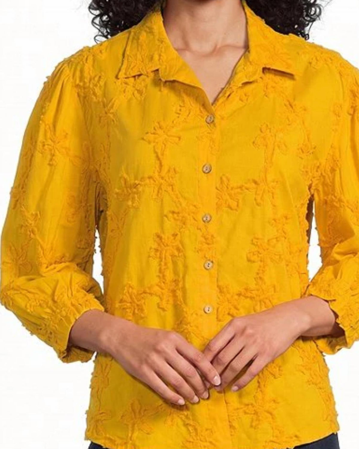 Multiples - Woven Stripe Point Collar 3/4 Sleeve Shirt