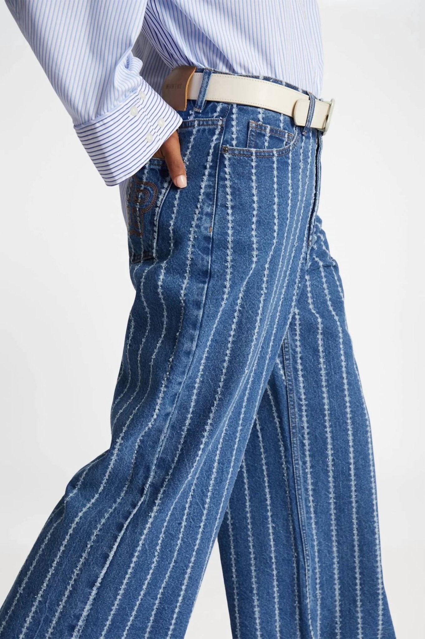 Munthe - Ecube Pinstripe Jeans - blue - clothing - cotton