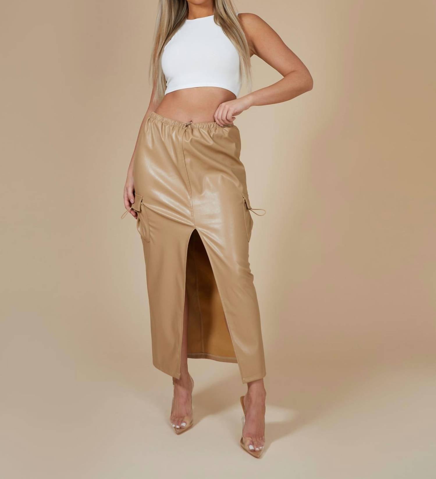 Mustard Seed - Corrie Leather Pocket Detail Cargo Maxi Skirt - brown - clothing - long - skirts