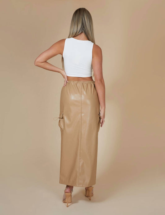 Mustard Seed - Corrie Leather Pocket Detail Cargo Maxi Skirt - brown - clothing - long - skirts