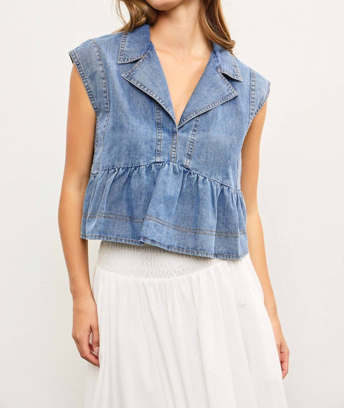 Mustard Seed - Down For Denim Peplum Top