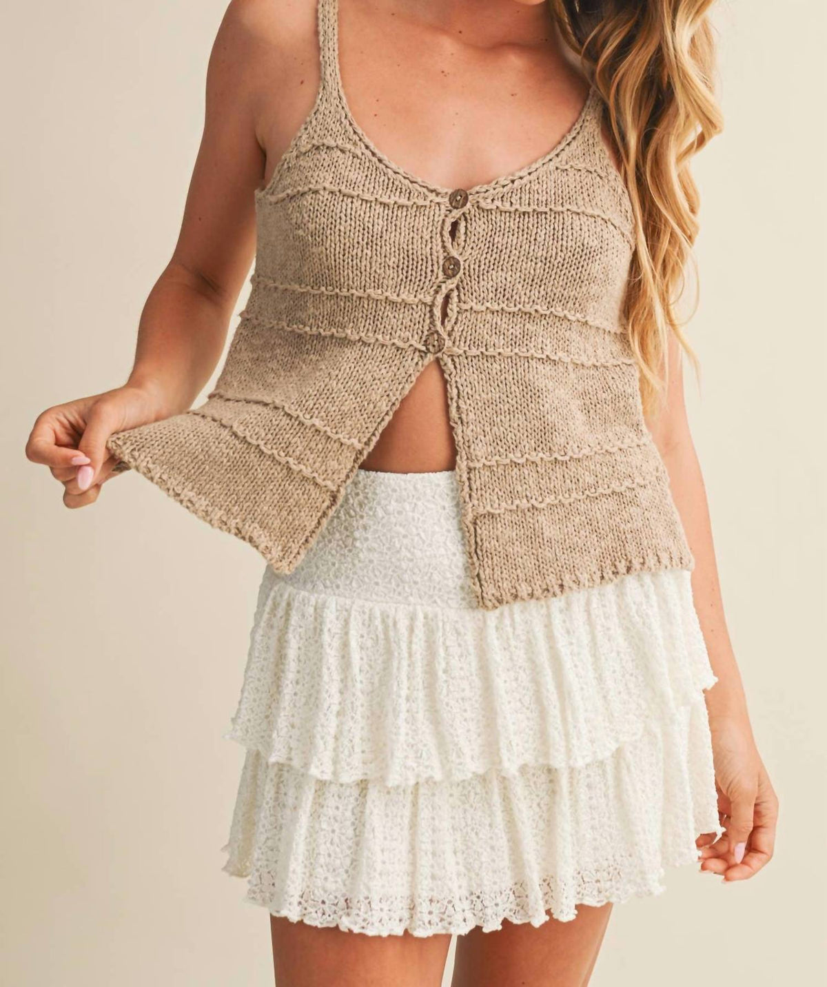 Mustard Seed - Half Button Sweater Tank Top