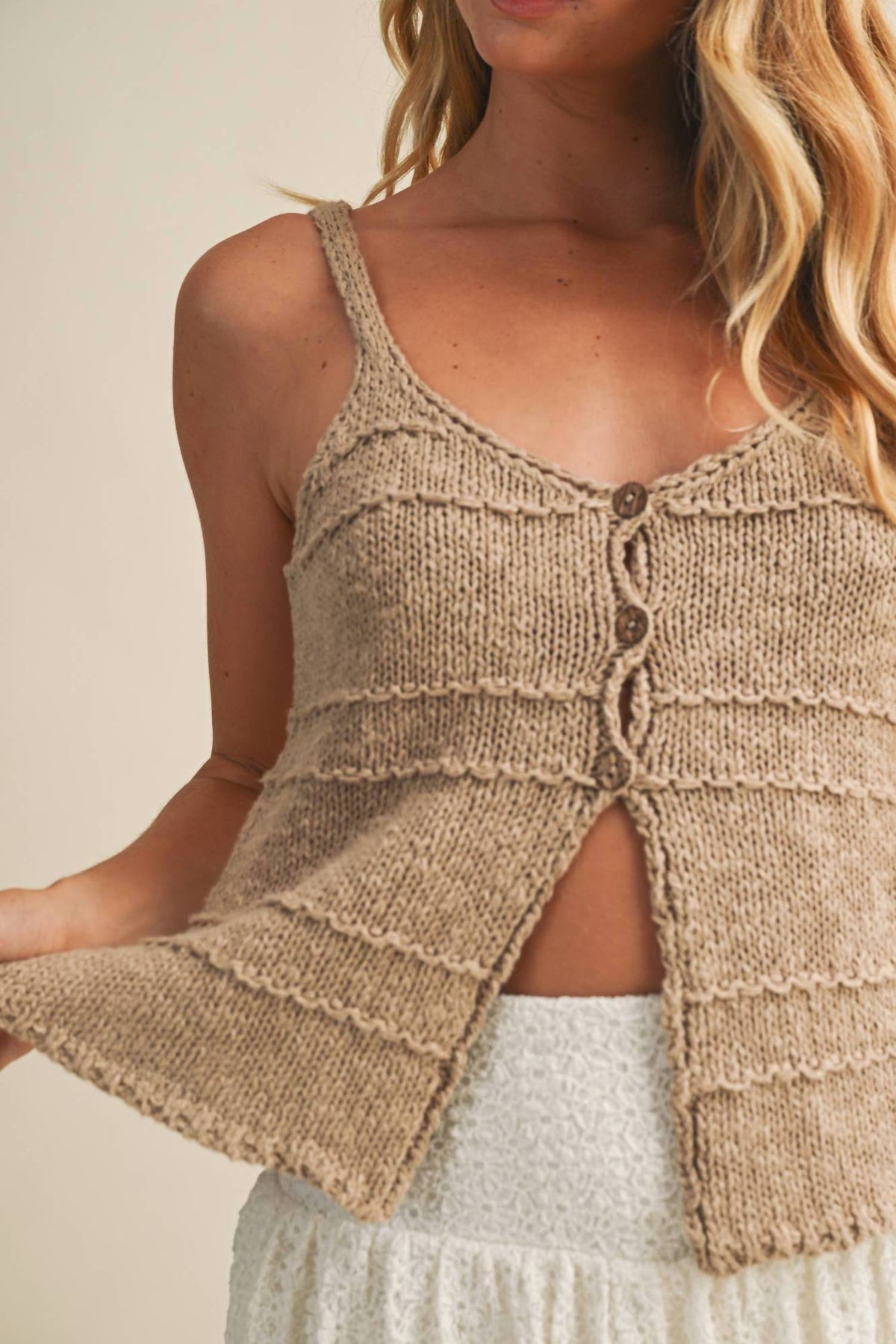 Mustard Seed - Half Button Sweater Tank Top
