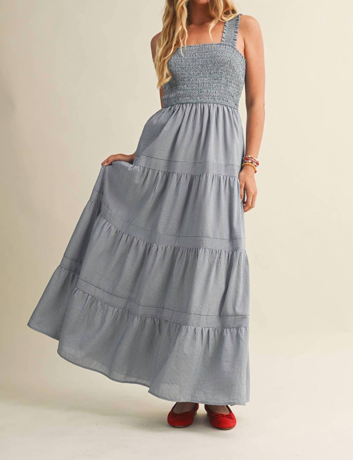 Mustard Seed - Square Neck Smocked Tiered Maxi Dress