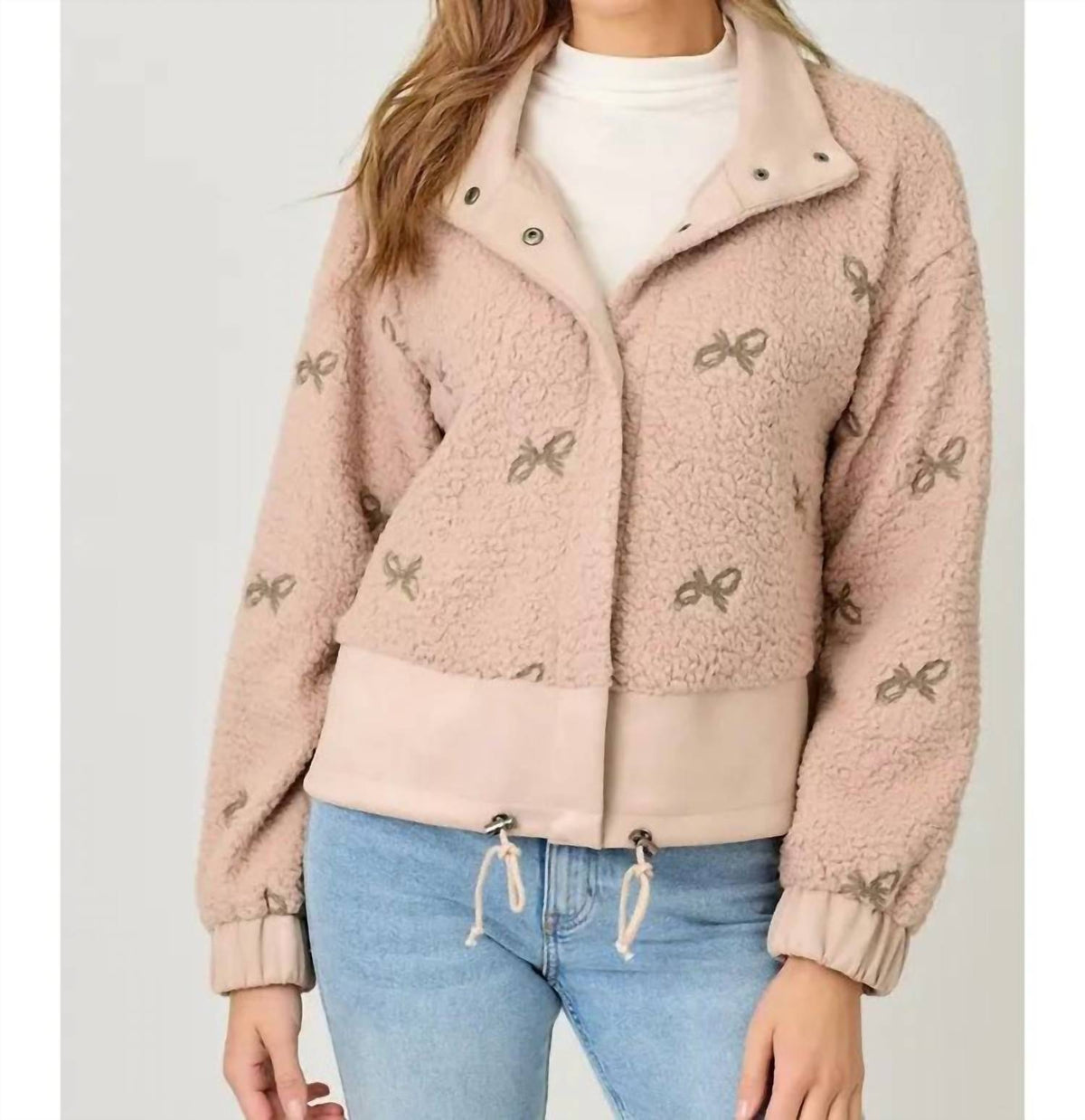 Mystree - Bow Embroidery Mixed Jacket