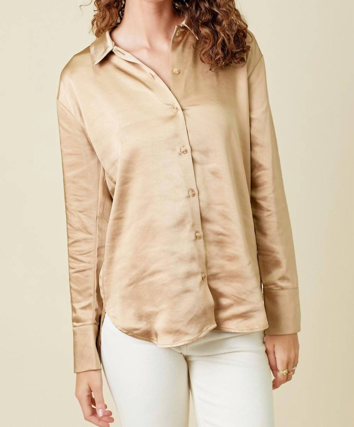 Mystree - Button Down Silky Relaxed Shirt