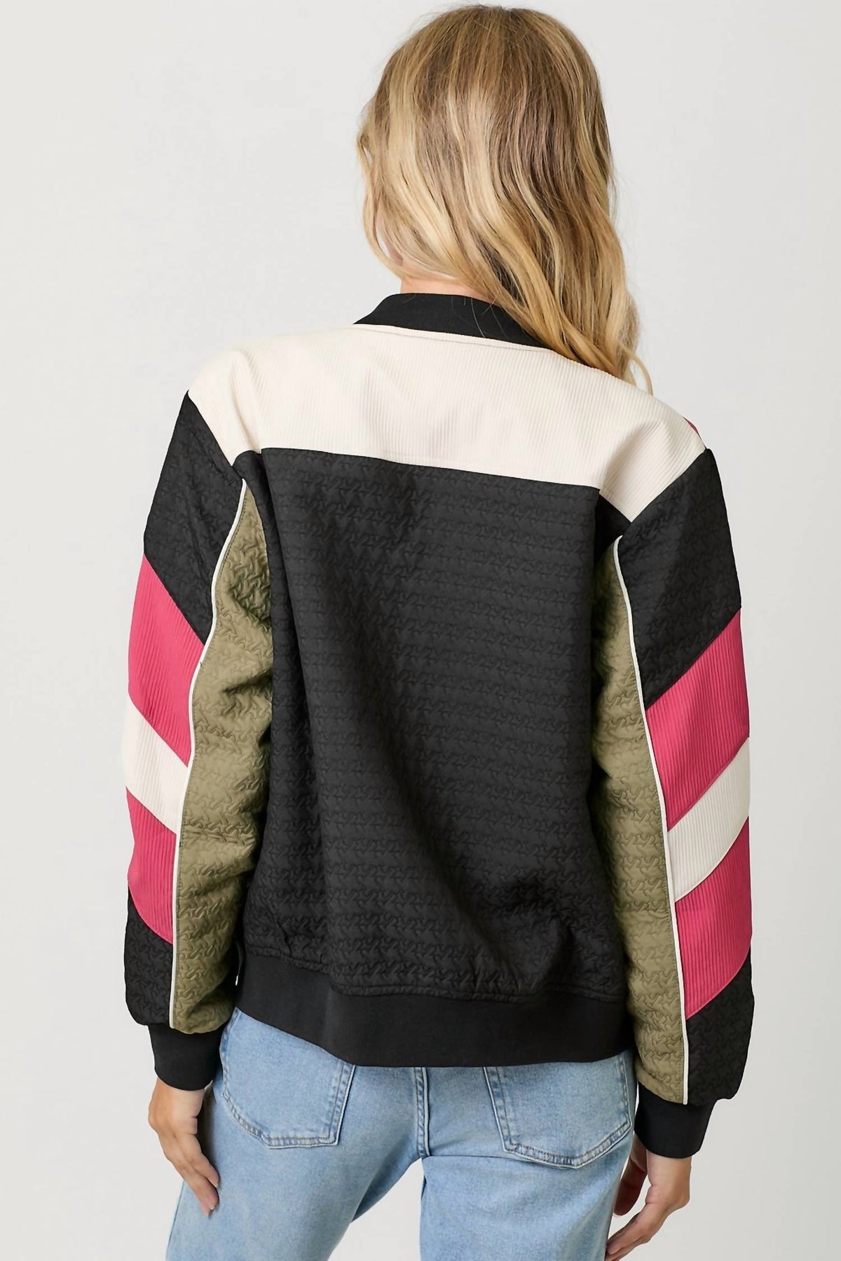 Mystree - Color Blocked Bomber Jacket