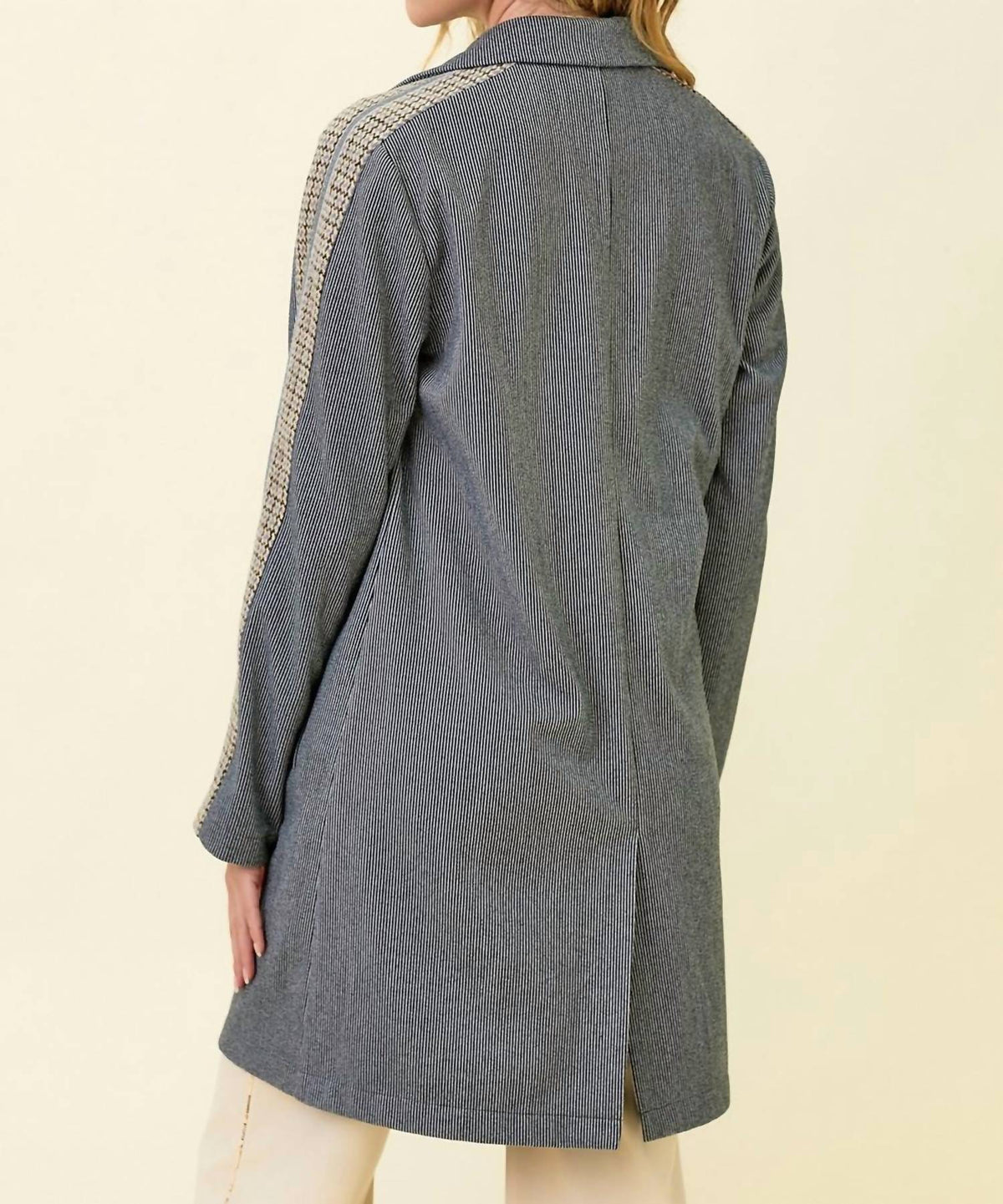 Mystree - Contrasting Stripe Sleeve Long Coat