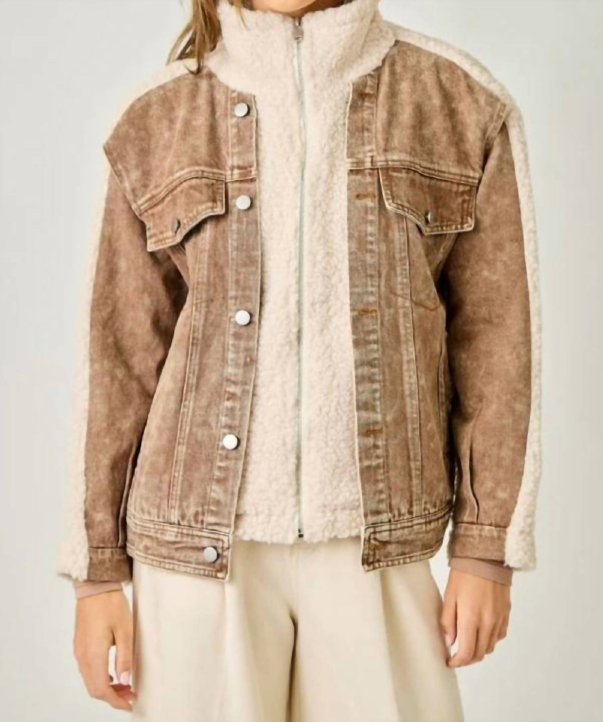 Mystree - Denim Mixed Sherpa Jacket