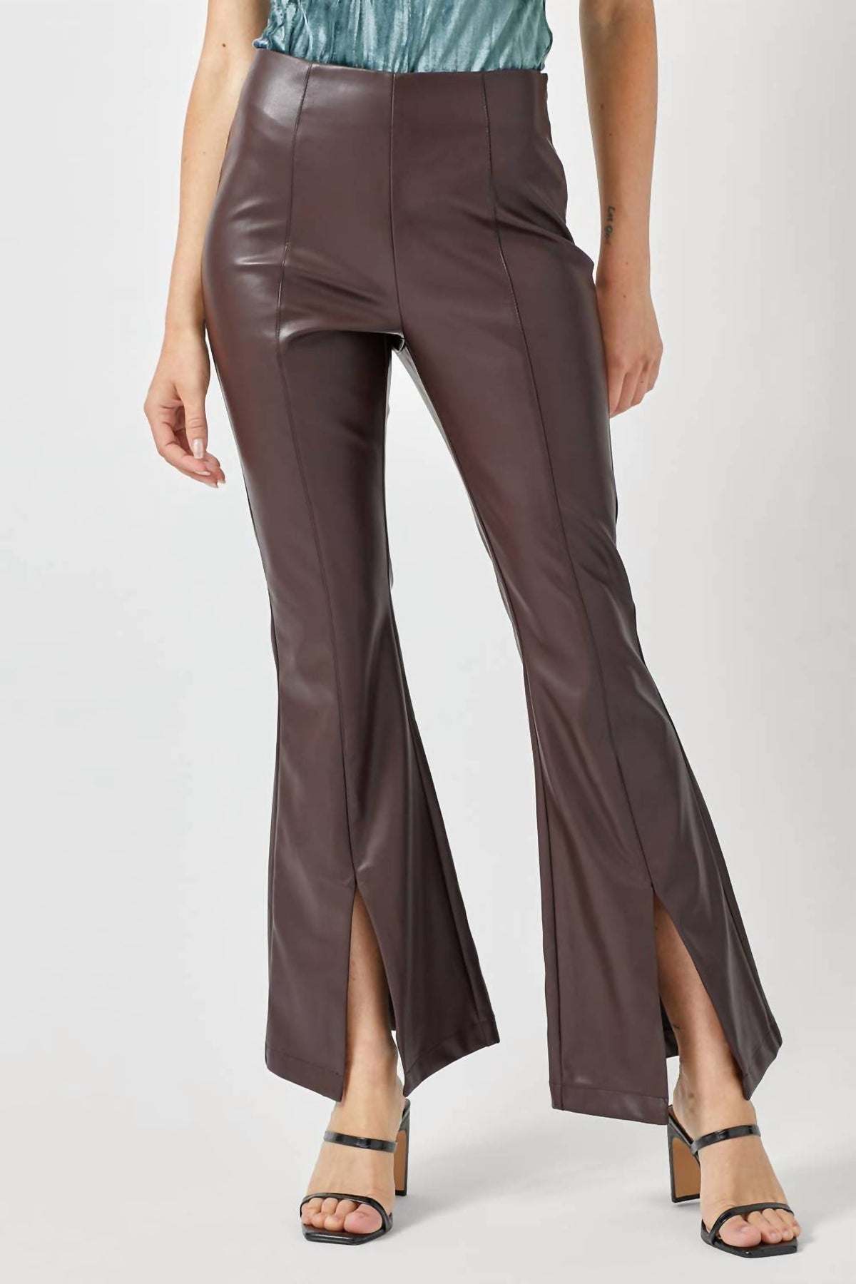 Mystree - Flare Leather Pants With Front Slit