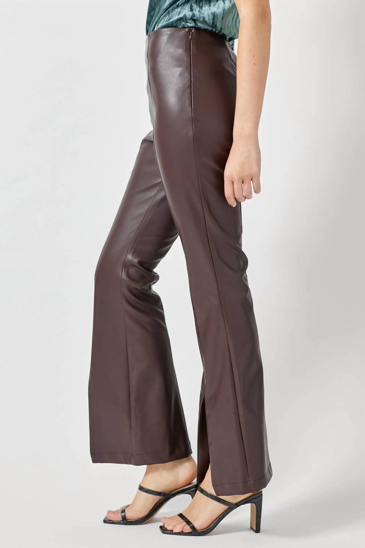 Mystree - Flare Leather Pants With Front Slit
