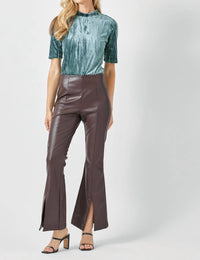 Mystree - Flare Leather Pants With Front Slit