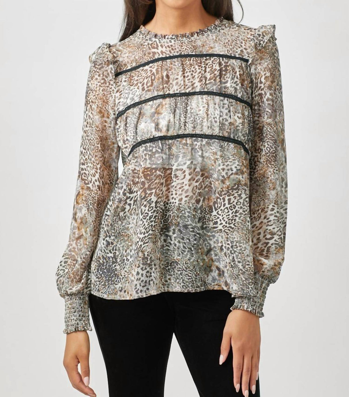 Mystree - Flowy Printed Long Sleeve Blouse