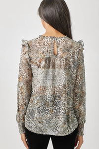 Mystree - Flowy Printed Long Sleeve Blouse