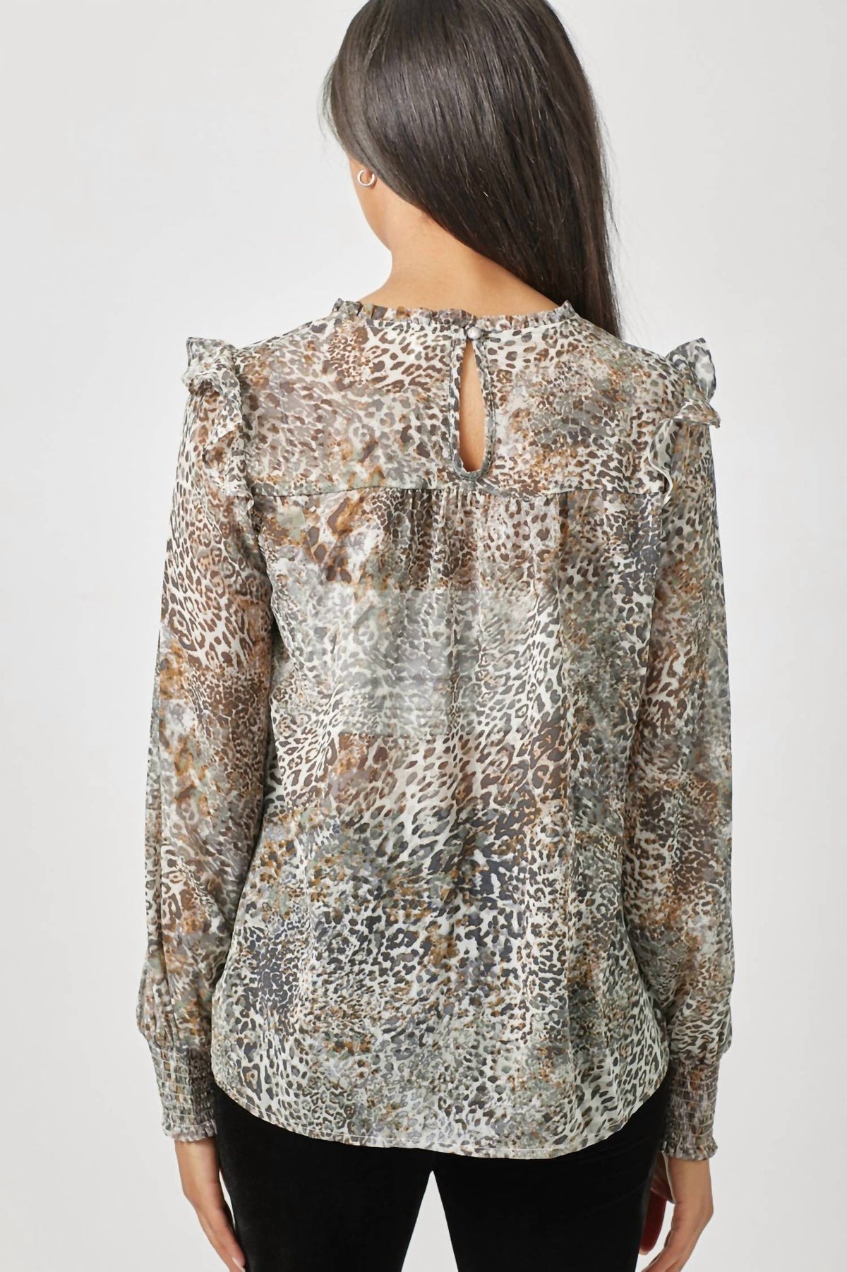 Mystree - Flowy Printed Long Sleeve Blouse