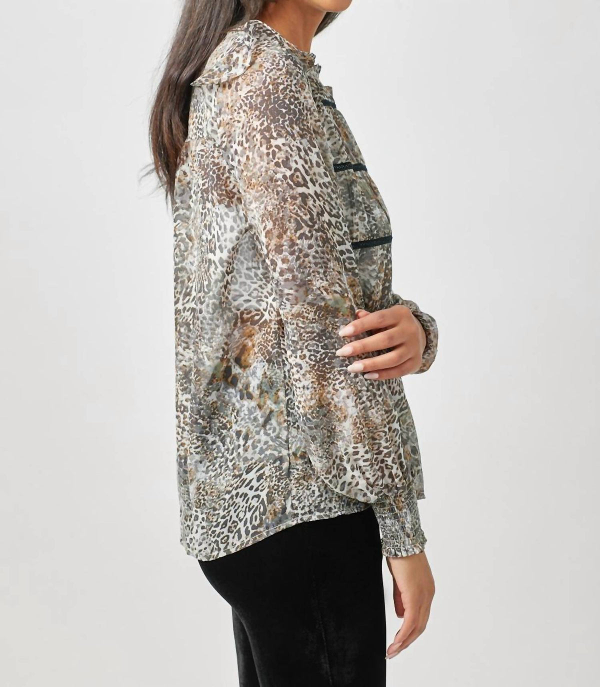 Mystree - Flowy Printed Long Sleeve Blouse