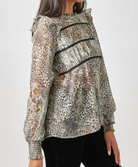 Mystree - Flowy Printed Long Sleeve Blouse