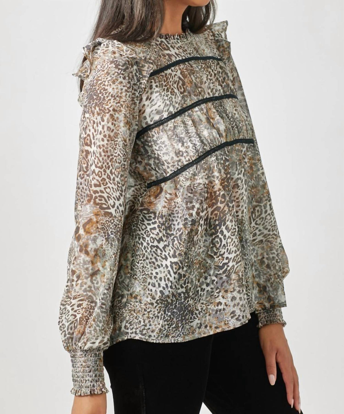 Mystree - Flowy Printed Long Sleeve Blouse