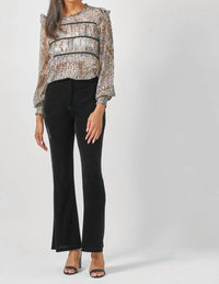 Mystree - Flowy Printed Long Sleeve Blouse