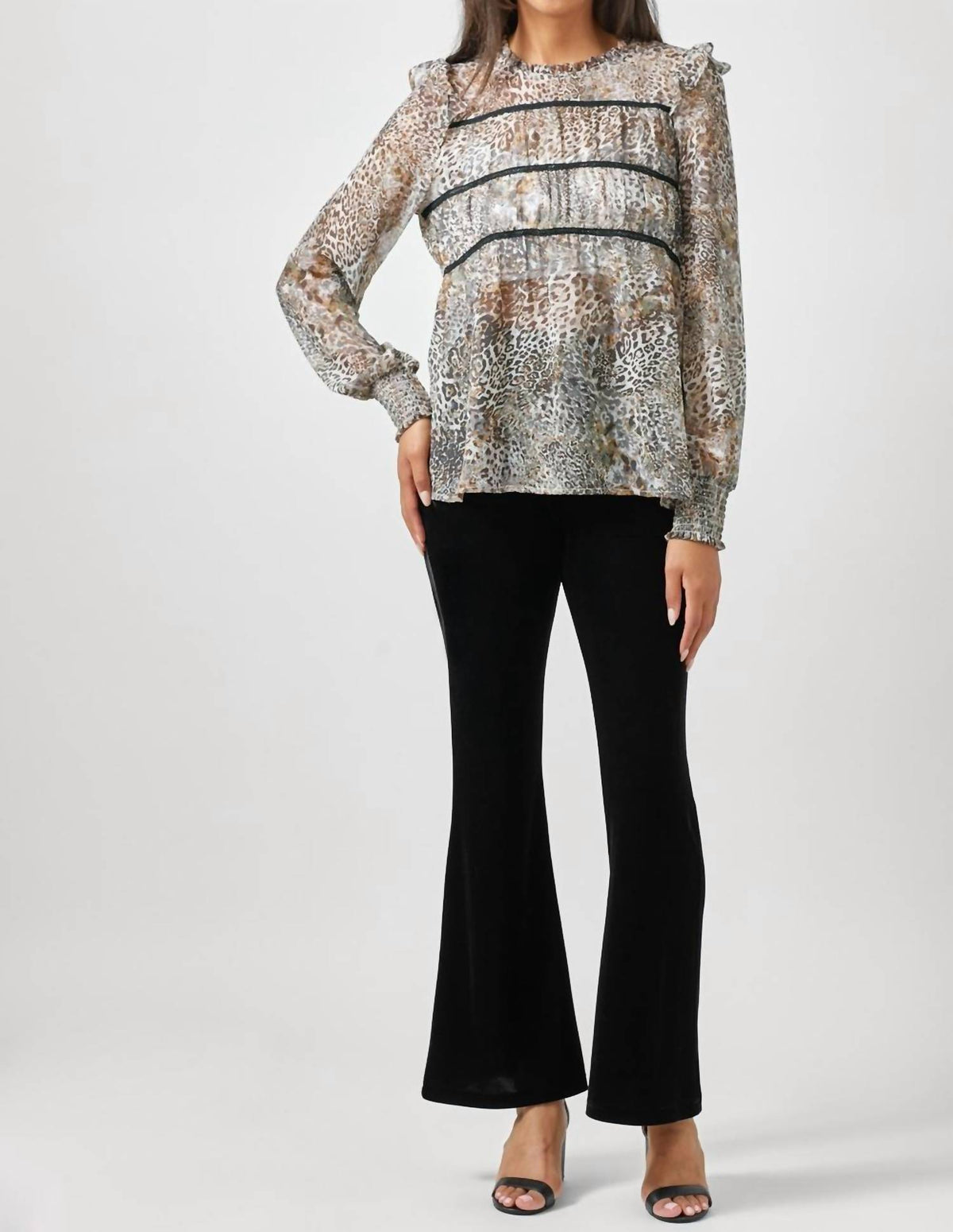 Mystree - Flowy Printed Long Sleeve Blouse