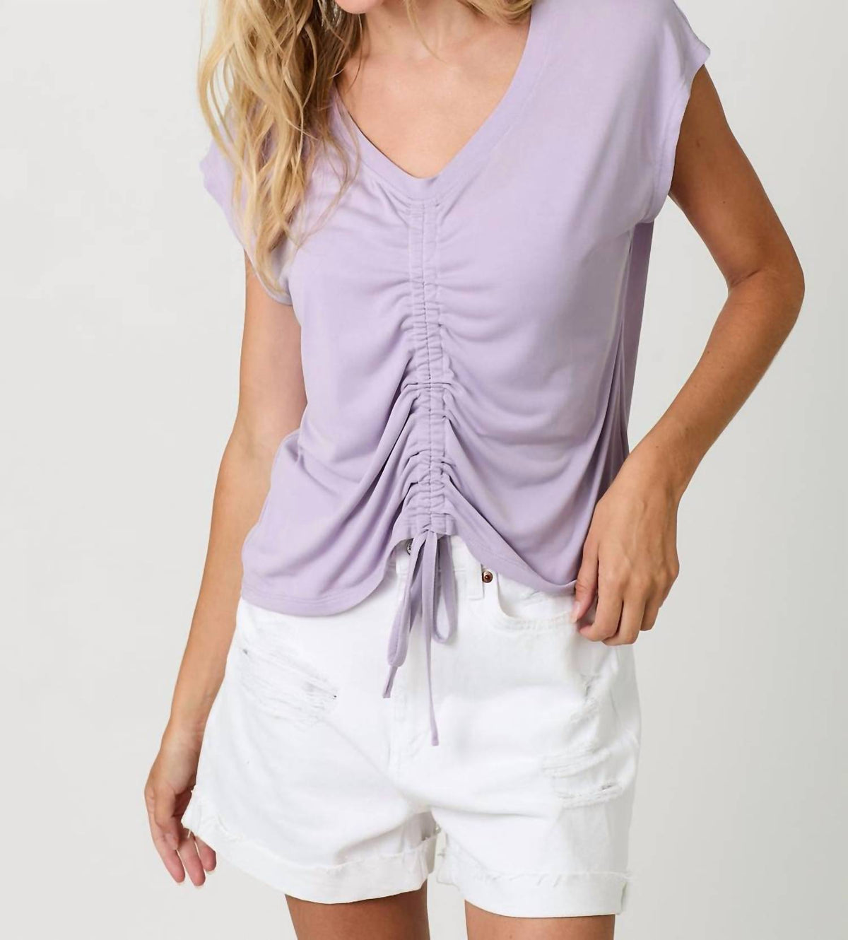 Mystree - Front Ruche Modal Cap Sleeves Top